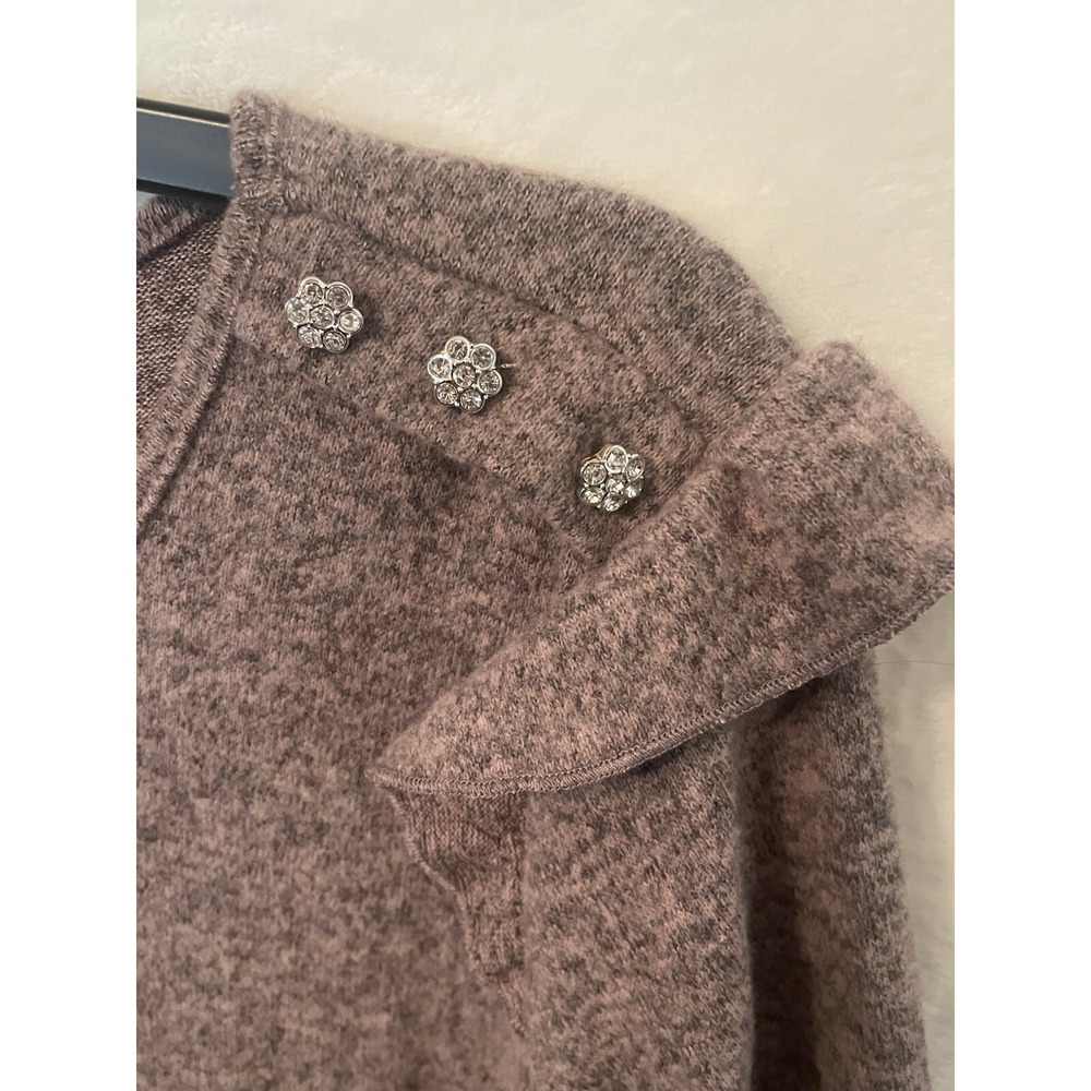 Adrienne Vittadini womens sweater purple Large scalloped rhinestones NWOT - Picture 3 of 4